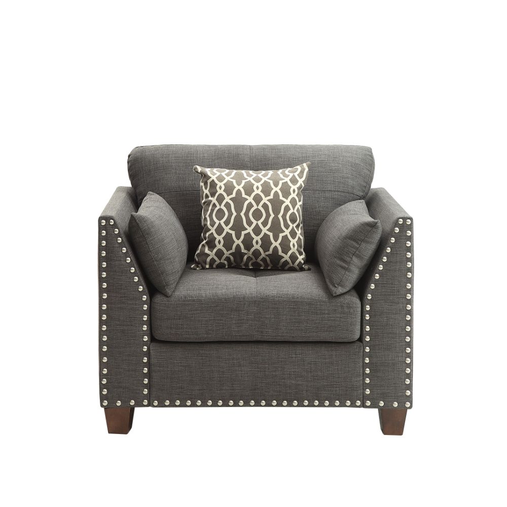 Laurissa Chair with 3 Pillows in Light Charcoal Linen