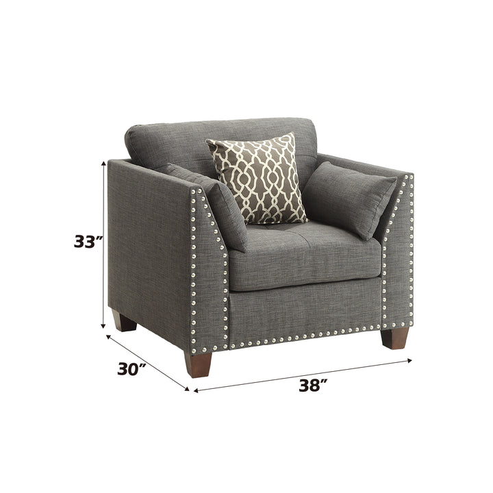 Laurissa Chair with 3 Pillows in Light Charcoal Linen - dimensions