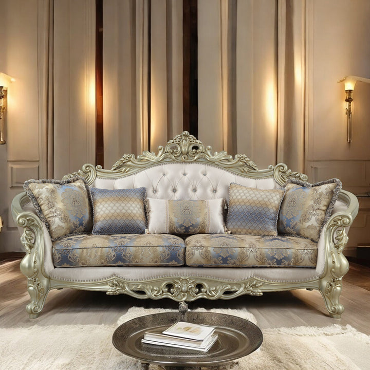 Gorsedd Sofa with 5 Pillows in Fabric &amp; Golden Ivory