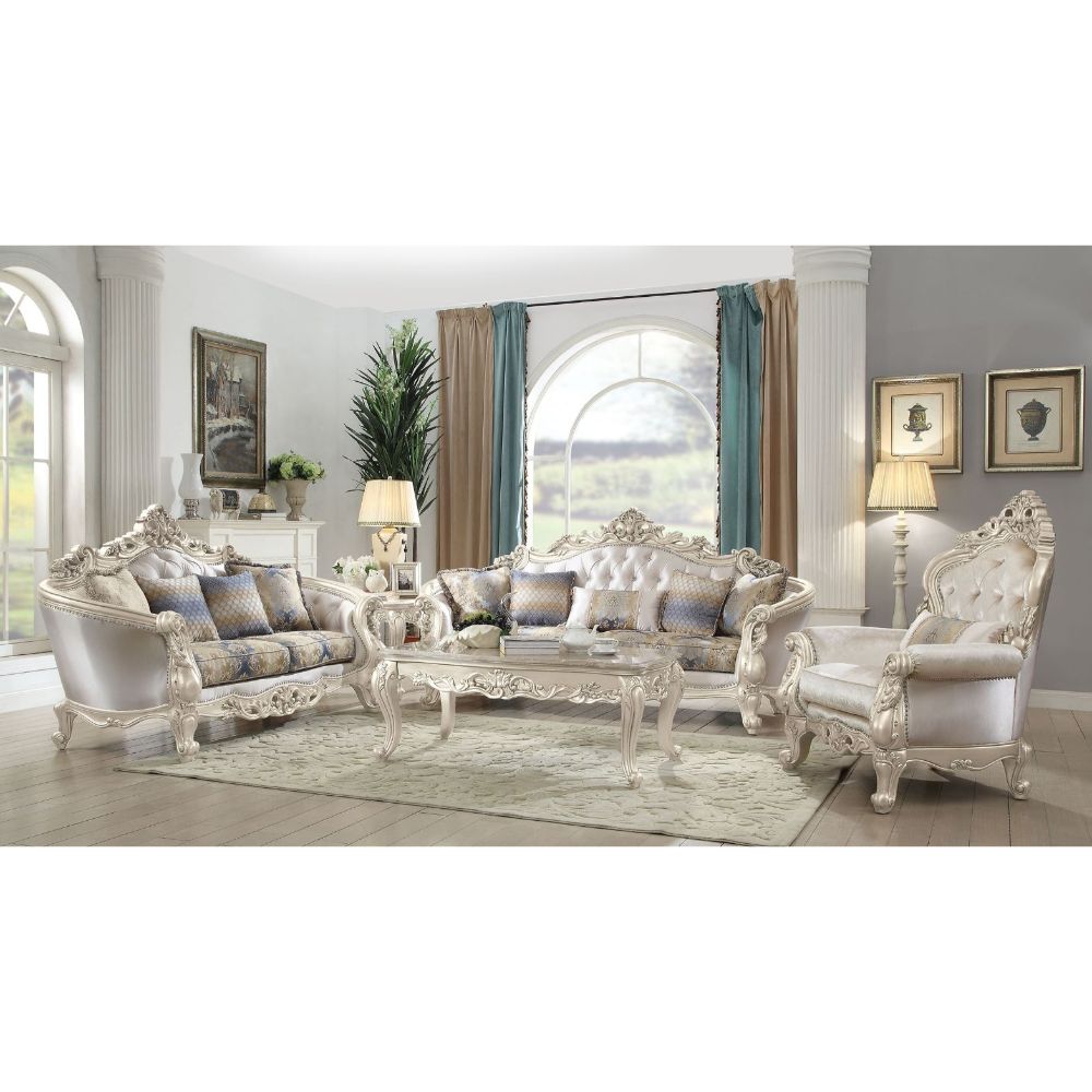 Gorsedd Sofa with 5 Pillows in Fabric & Golden Ivory