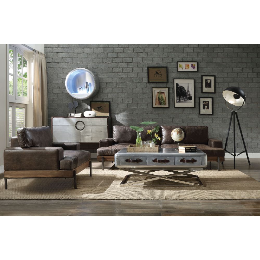 Silchester Sofa in Oak & Distress Chocolate Top Grain Leather