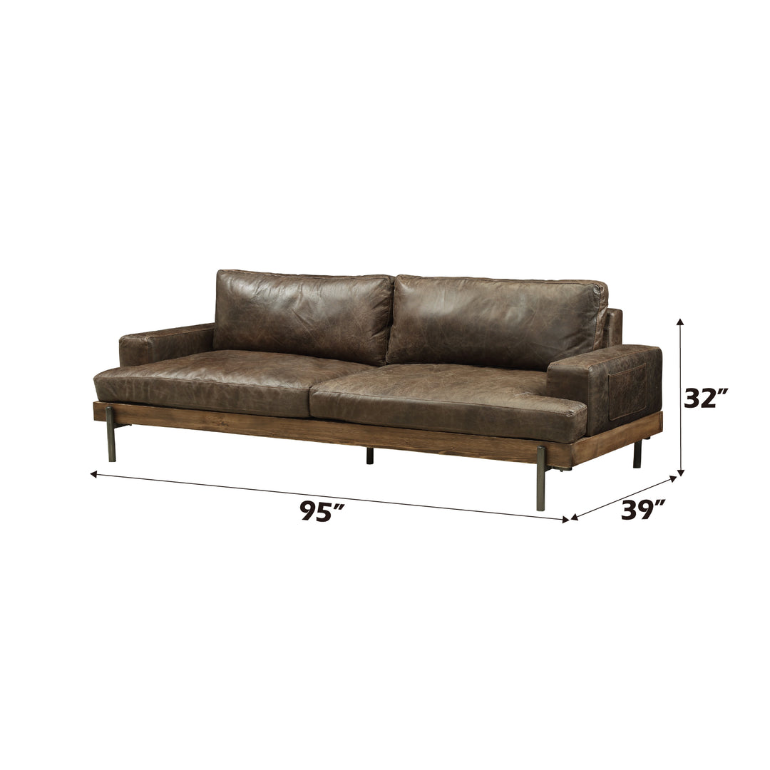 Silchester Sofa in Oak & Distress Chocolate Top Grain Leather - dimensions