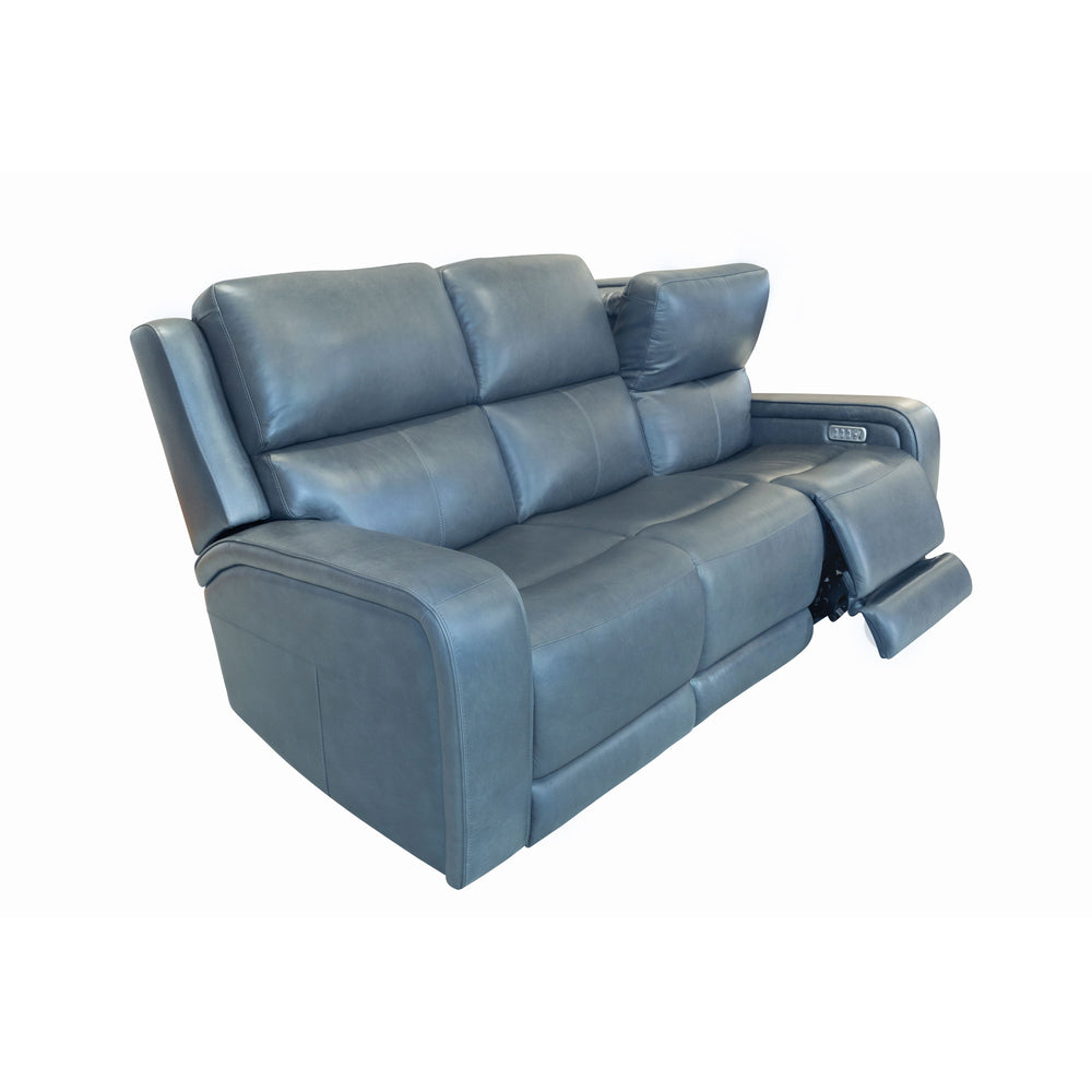 Oasis Leather Power Reclining Sofa with Power Headrests, Lumbar, Heat & Massage in Storm