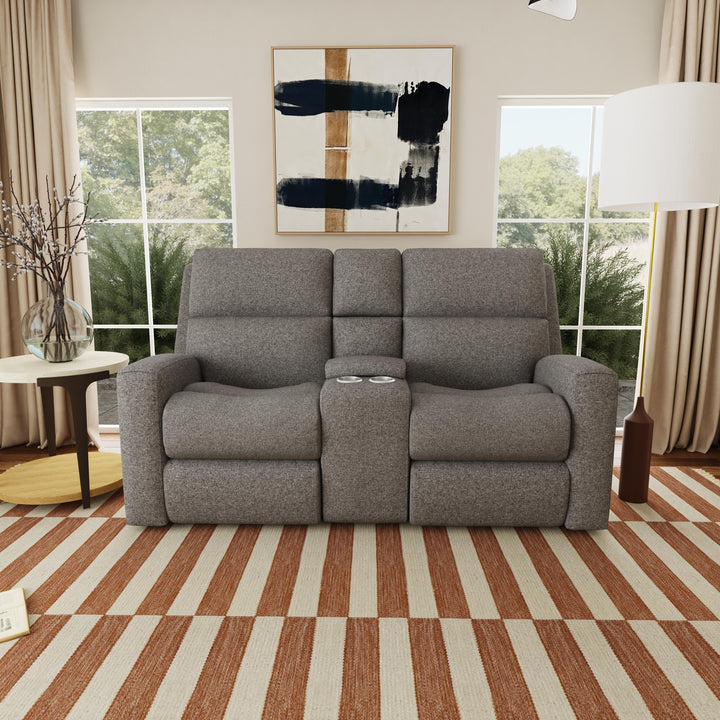 Score Power Reclining Loveseat With Console &amp; Power Headrests &amp; Lumbar Dark Gray