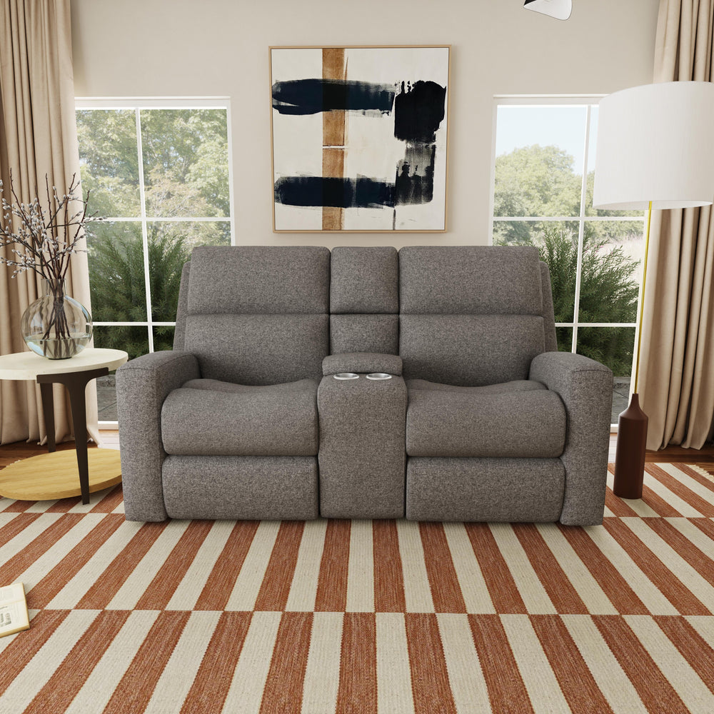 Score Power Reclining Loveseat With Console & Power Headrests & Lumbar Dark Gray