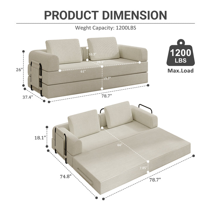 corduroy-convertible-sleeper-sofa-bed-with-pillow-beige