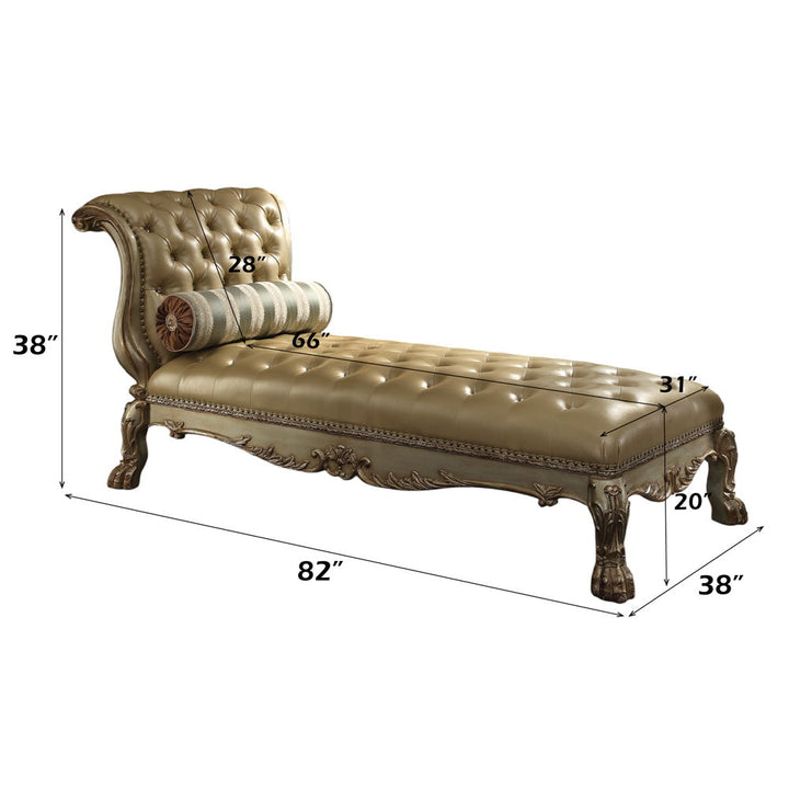 Dresden - Chaise With Pillow - Bone Synthetic Leather & Gold Patina