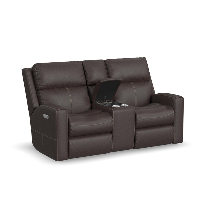 Score Leather Power Reclining Loveseat with Console &amp; Power Headrests &amp; Lumbar