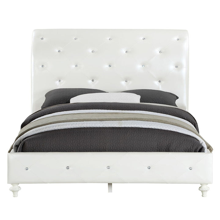 Dorothy - Full Bed - Pearl White Synthetic Leather & Ivory
