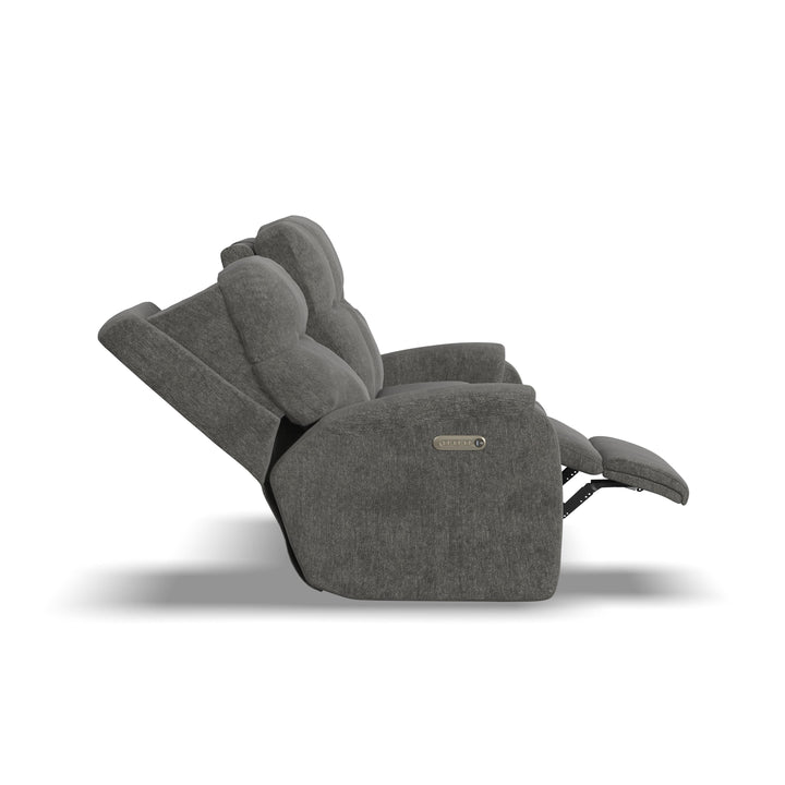 Penn Power Reclining Loveseat With Console &amp; Power Headrests &amp; Lumbar Dark Gray