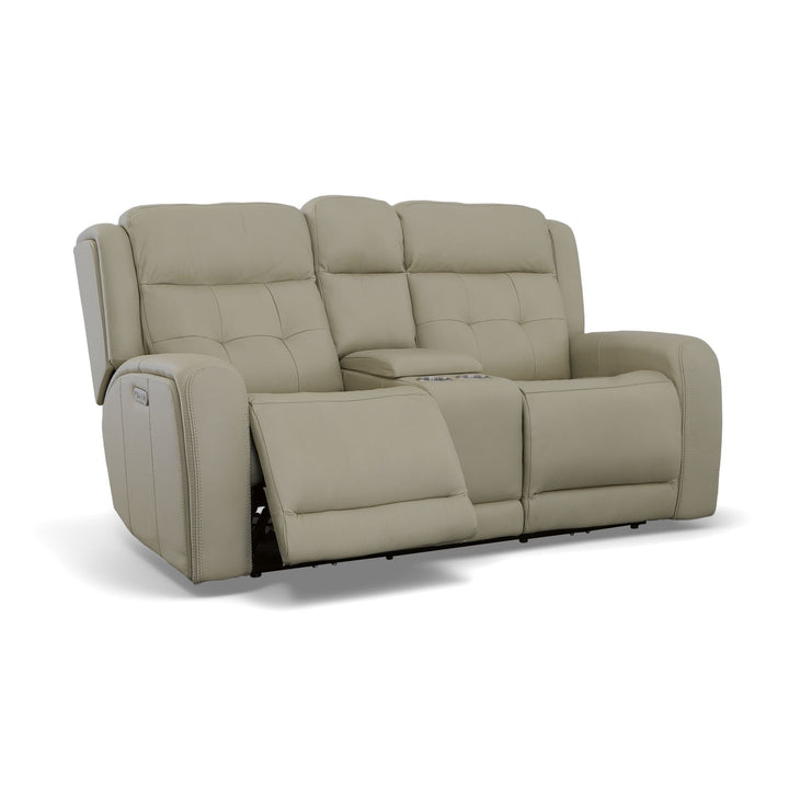 Grant Leather Power Reclining Loveseat with Console &amp; Power Headrests in Ivory