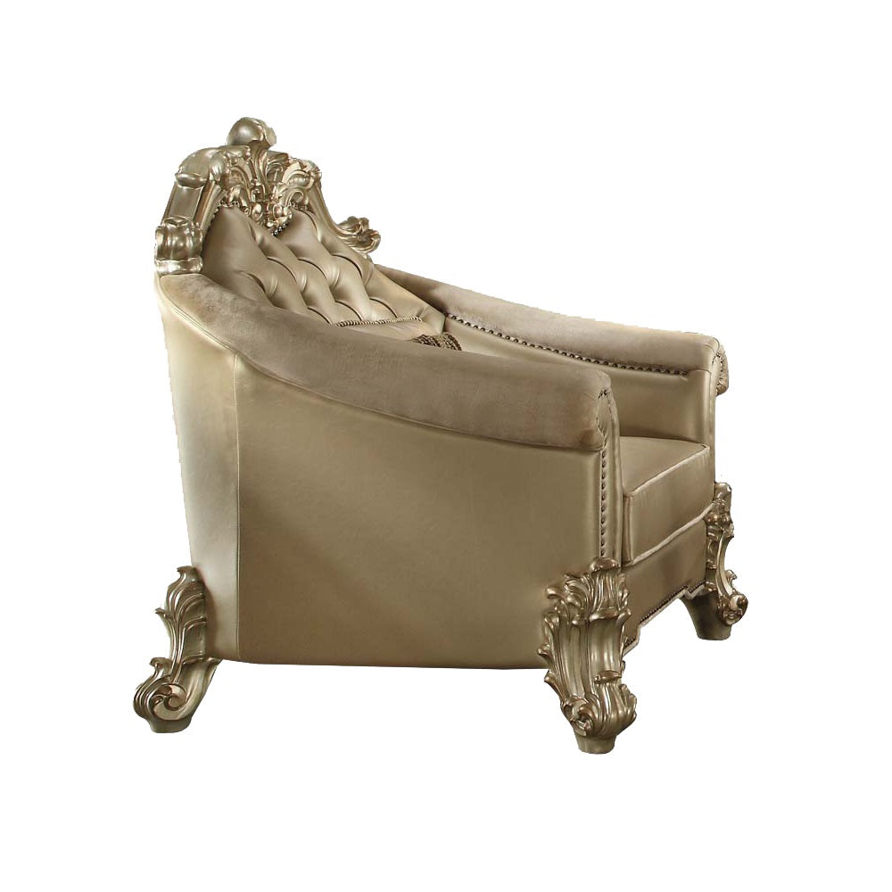 Vendome II Chair with Pillow in Bone Leatherette & Gold Patina