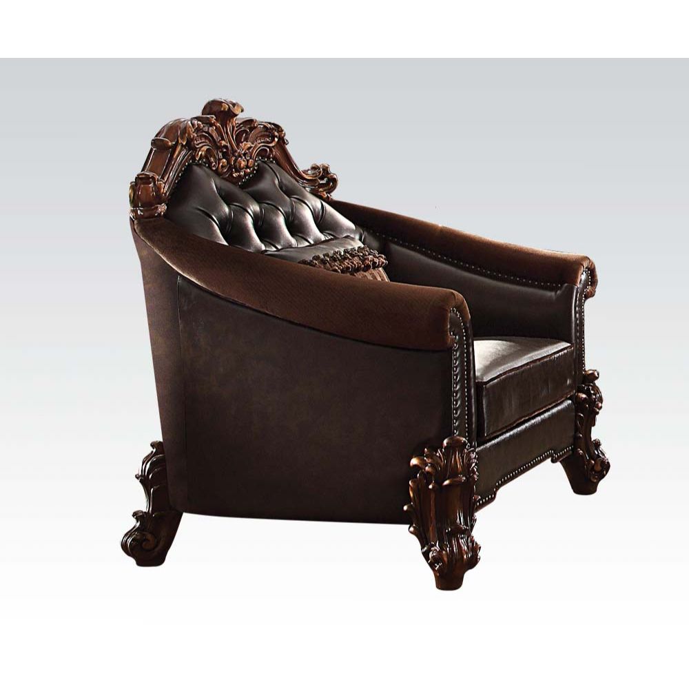 Vendome II Chair with Pillow in Two Tone Dark Brown Leatherette & Cherry