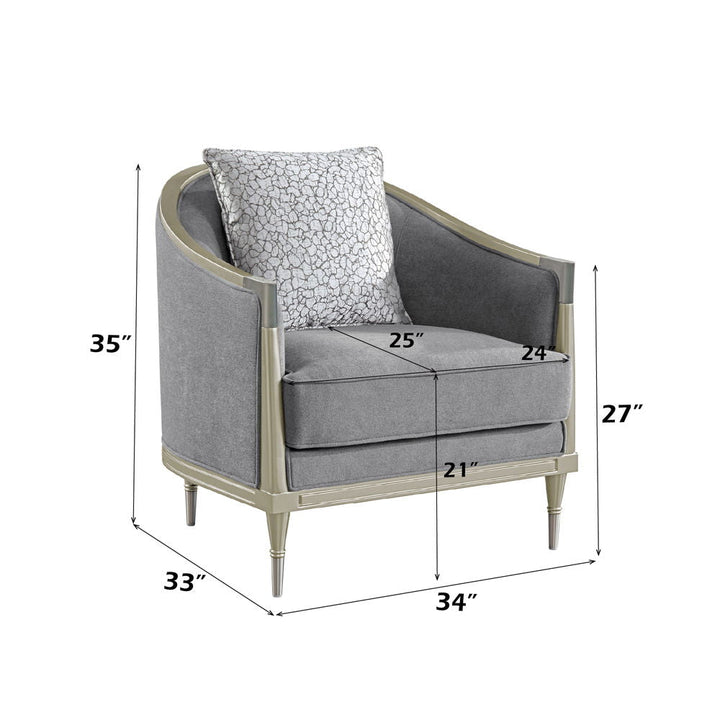 Fernando - Chair With Pillow - Gray Chenille & Champagne
