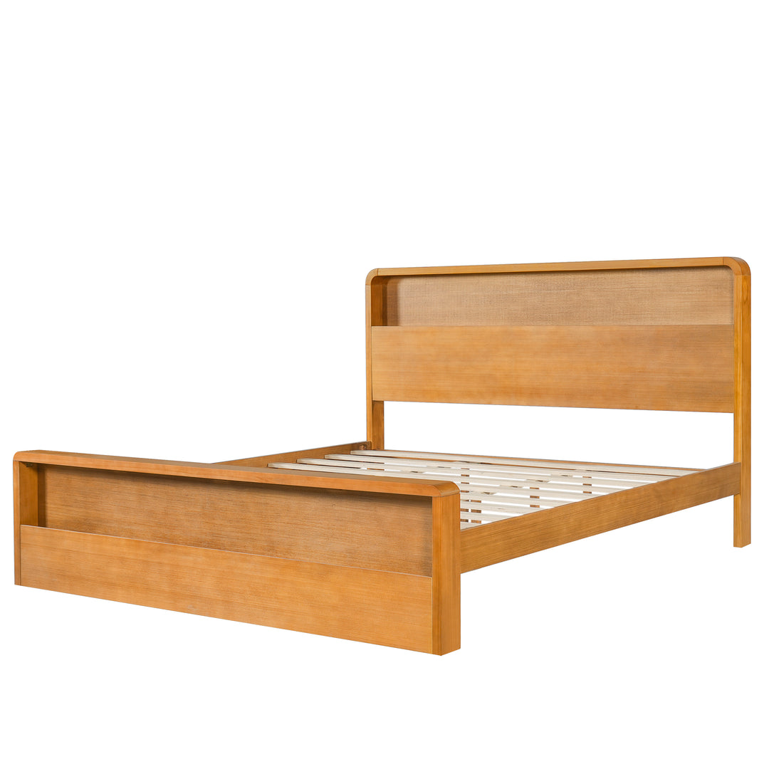 Pine King Bed with Storage Headboard – Light Brown