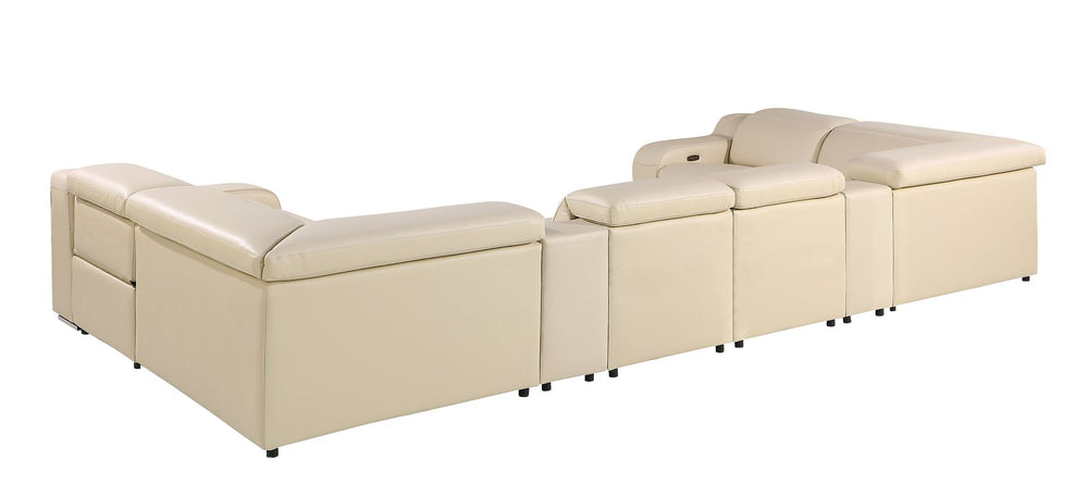 DivanItalia 1116 8-Piece U-Shaped Sectional Sofa in Top Grain Italian Leather with 2 Power Recliners & Power Headrests – with Console - Beige