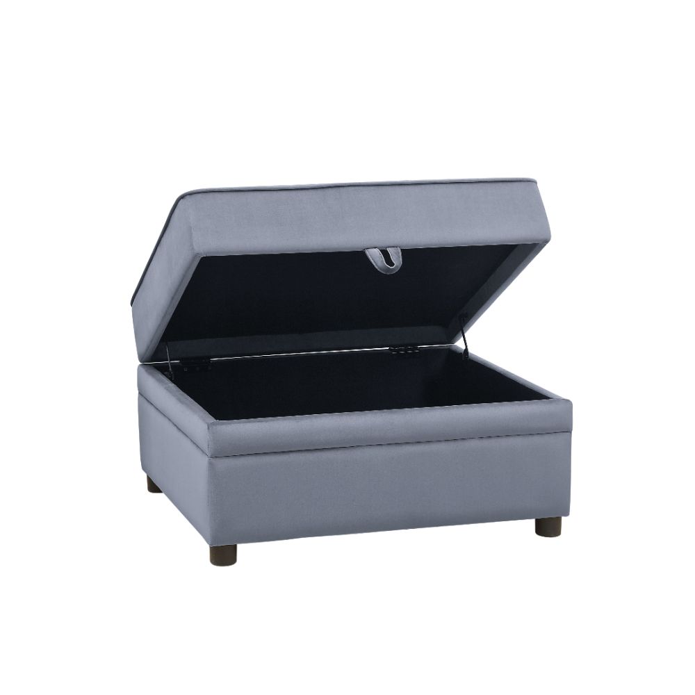 Bois II Ottoman with Storage in Gray Velvet
