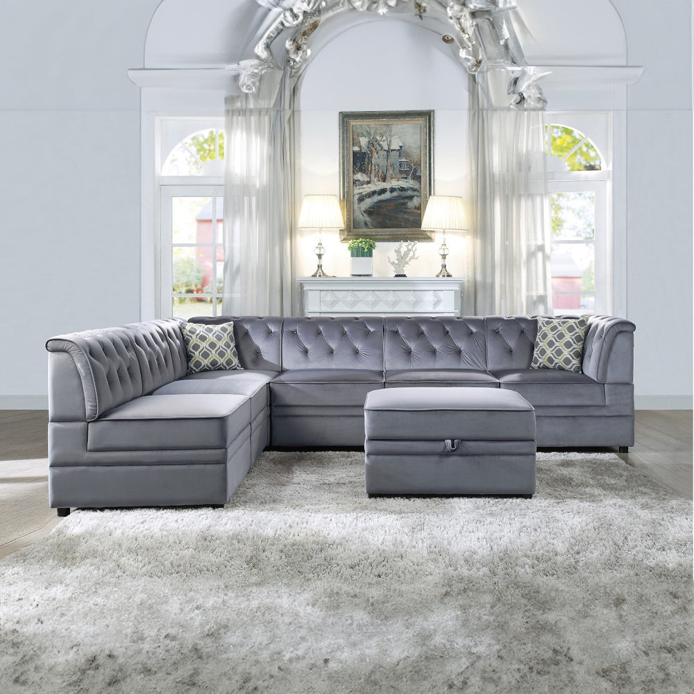 Bois II Ottoman with Storage in Gray Velvet - lifestyle