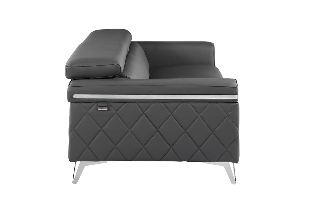 DivanItalia 1140 Sofa with Adjustable Headrest in Top-Grain Italian Leather - Dark Gray
