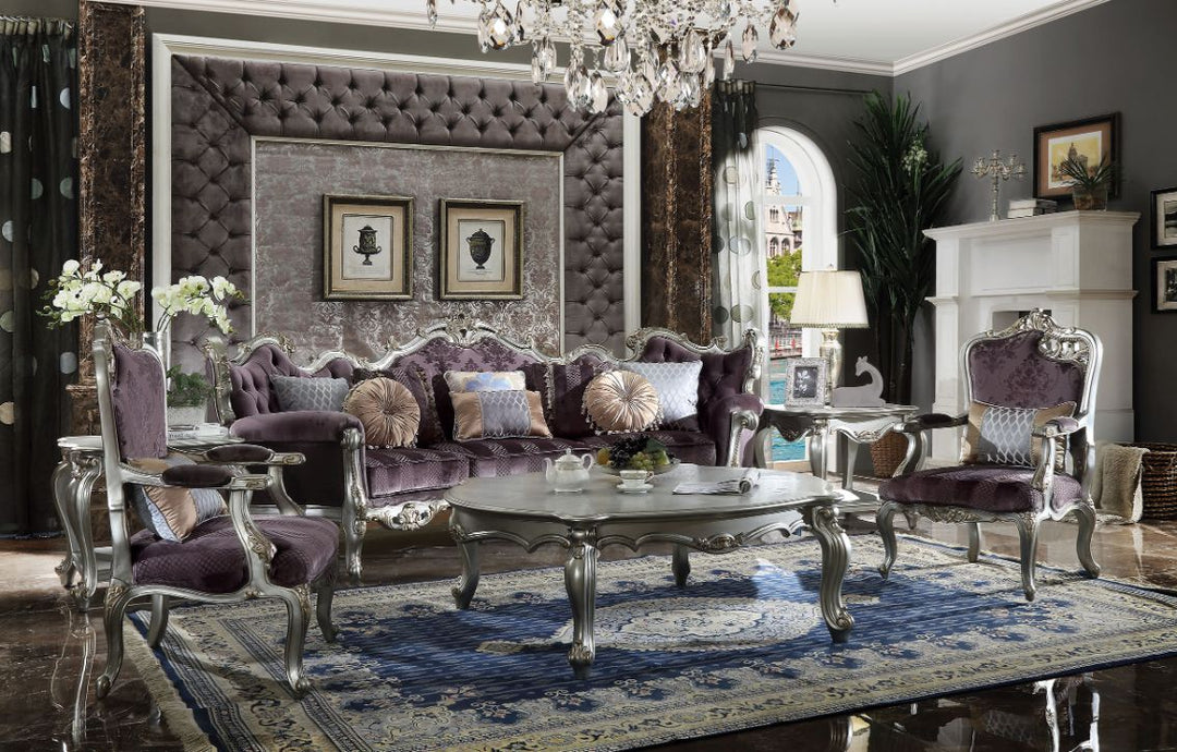Picardy Sofa with 8 Pillows in Velvet & Antique Platinum