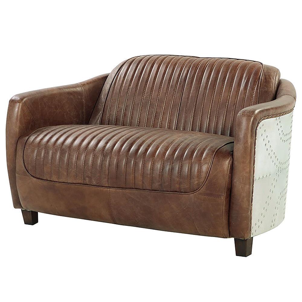Brancaster Loveseat in Retro Brown Top Grain Leather & Aluminum