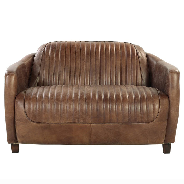Brancaster Loveseat in Retro Brown Top Grain Leather &amp; Aluminum