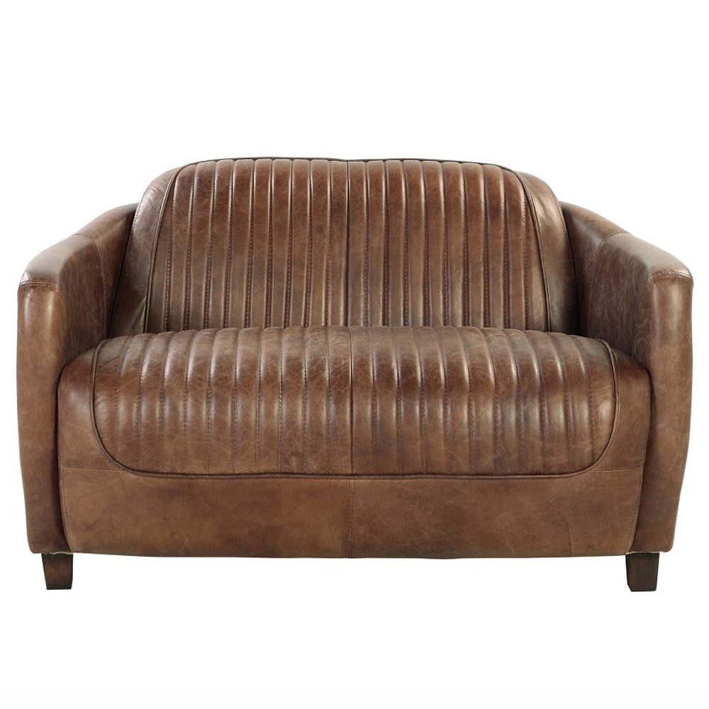 Brancaster Loveseat in Retro Brown Top Grain Leather & Aluminum