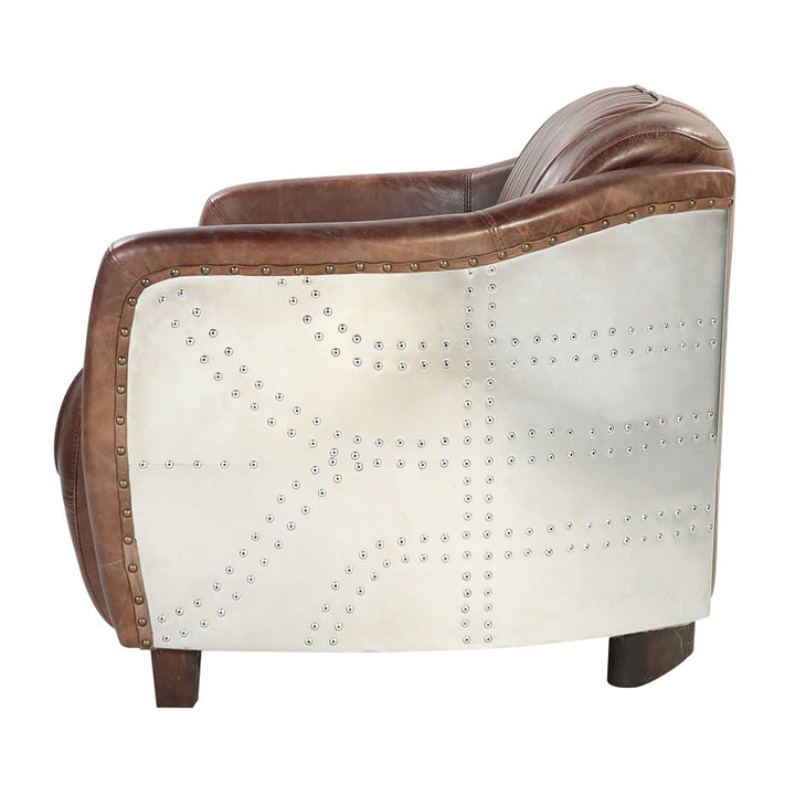 Brancaster Loveseat in Retro Brown Top Grain Leather &amp; Aluminum
