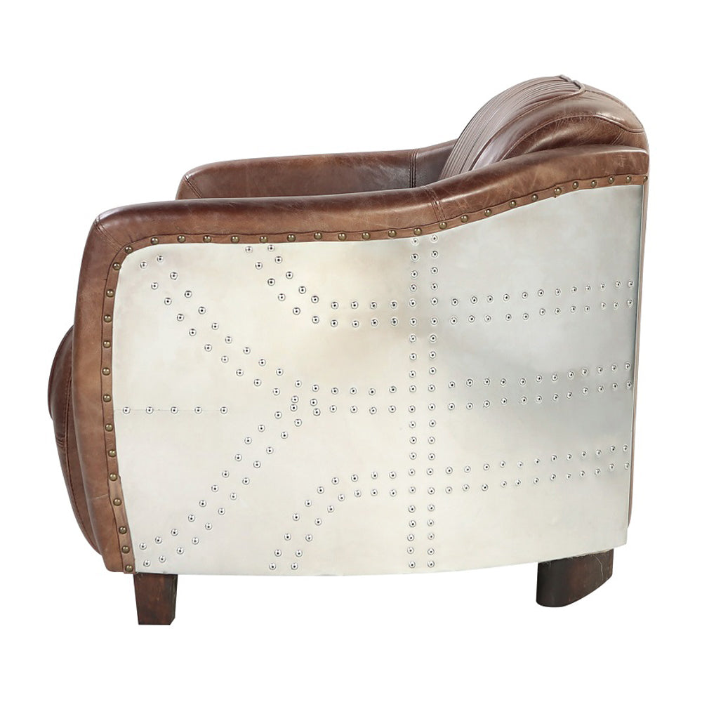 Brancaster Loveseat in Retro Brown Top Grain Leather & Aluminum