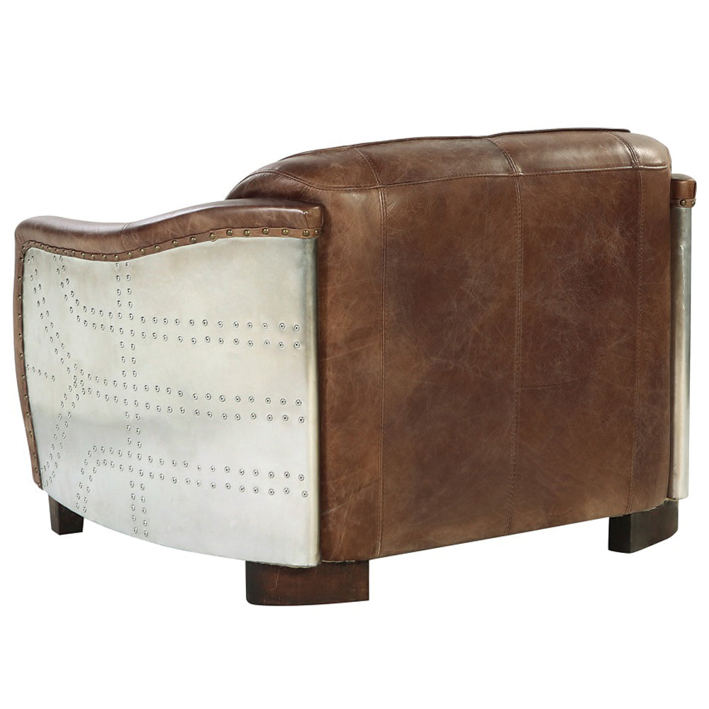 Brancaster Loveseat in Retro Brown Top Grain Leather & Aluminum