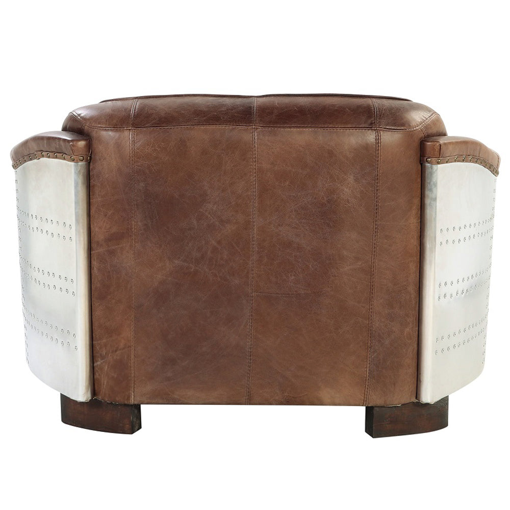 Brancaster Loveseat in Retro Brown Top Grain Leather & Aluminum