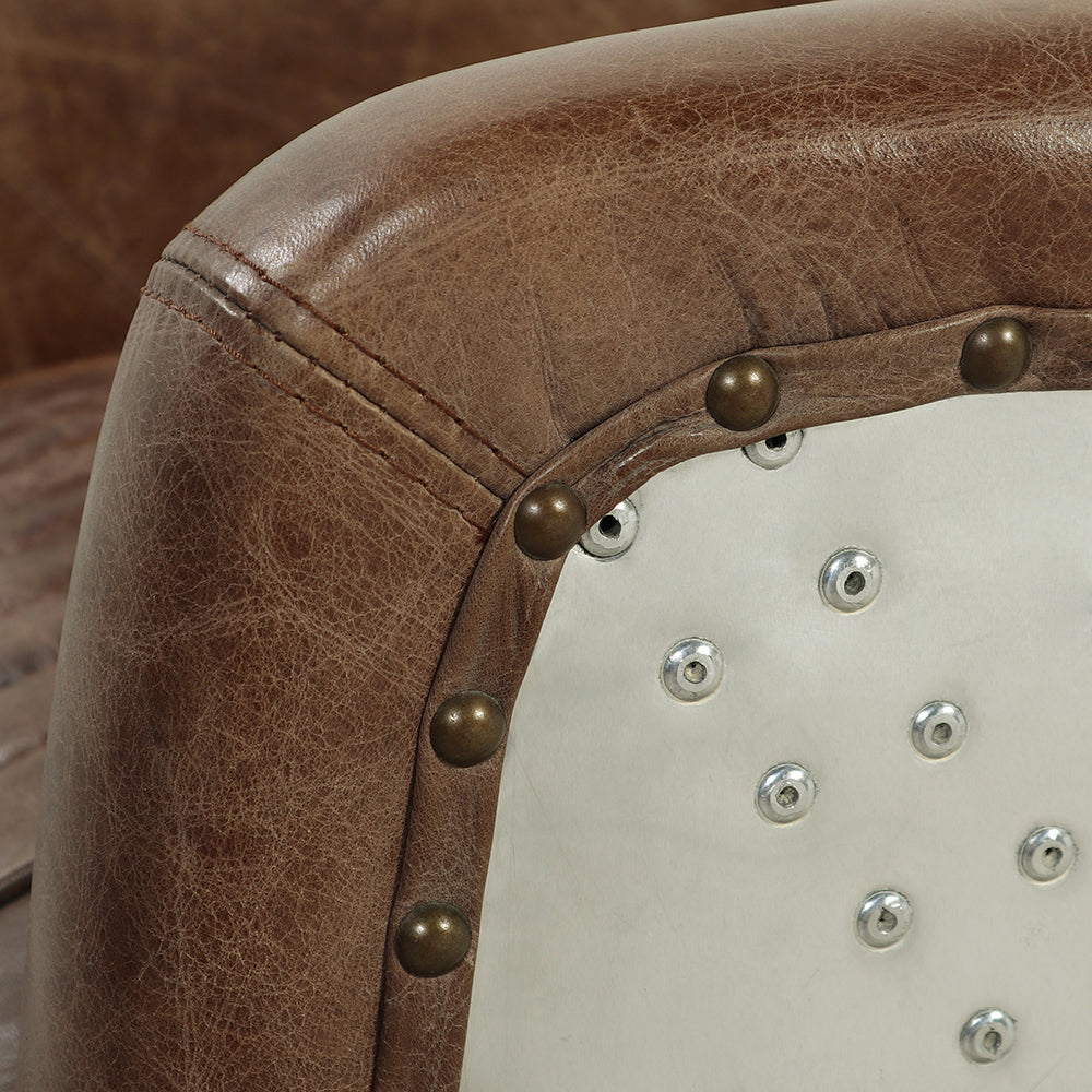 Brancaster Loveseat in Retro Brown Top Grain Leather & Aluminum