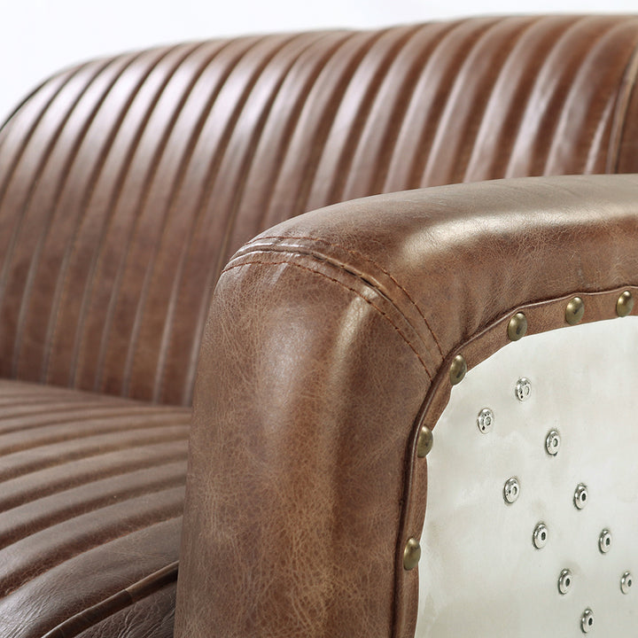 Brancaster Loveseat in Retro Brown Top Grain Leather &amp; Aluminum