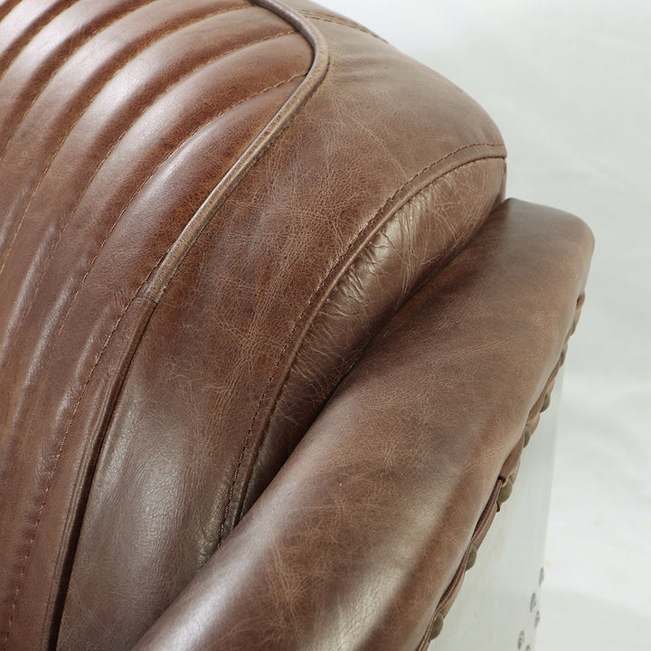 Brancaster Loveseat in Retro Brown Top Grain Leather &amp; Aluminum