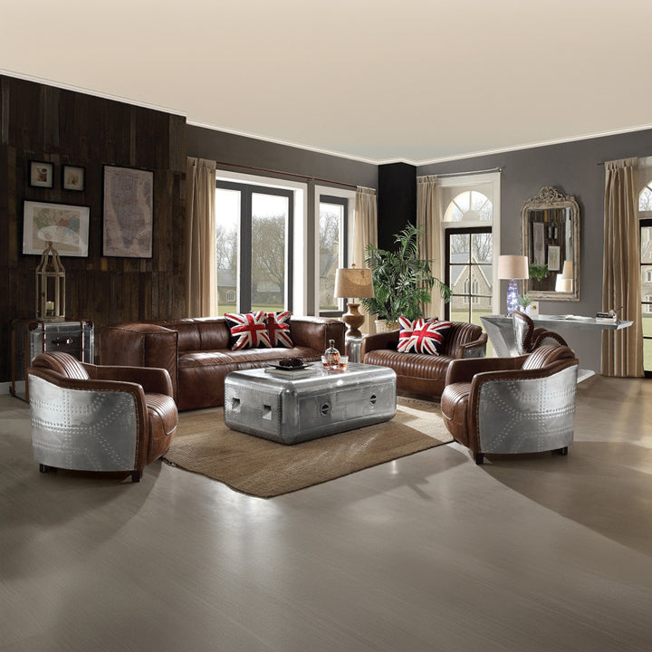 Brancaster Loveseat in Retro Brown Top Grain Leather &amp; Aluminum - lifestyle