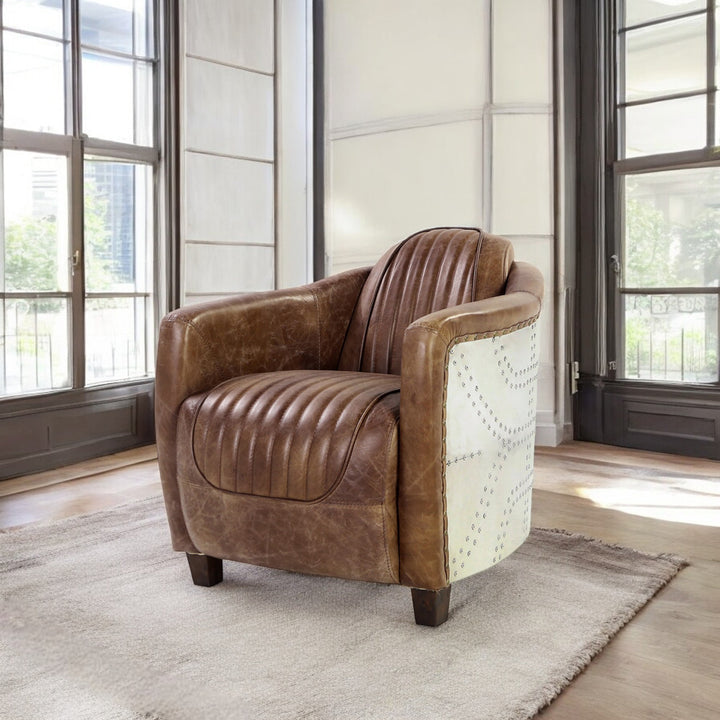 Brancaster Chair in Retro Brown Top Grain Leather &amp; Aluminum