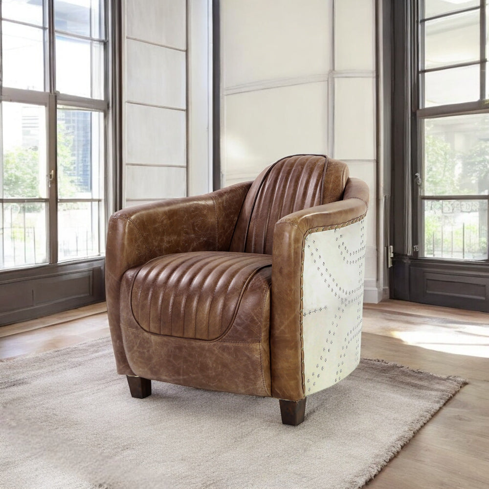 Brancaster Chair in Retro Brown Top Grain Leather & Aluminum