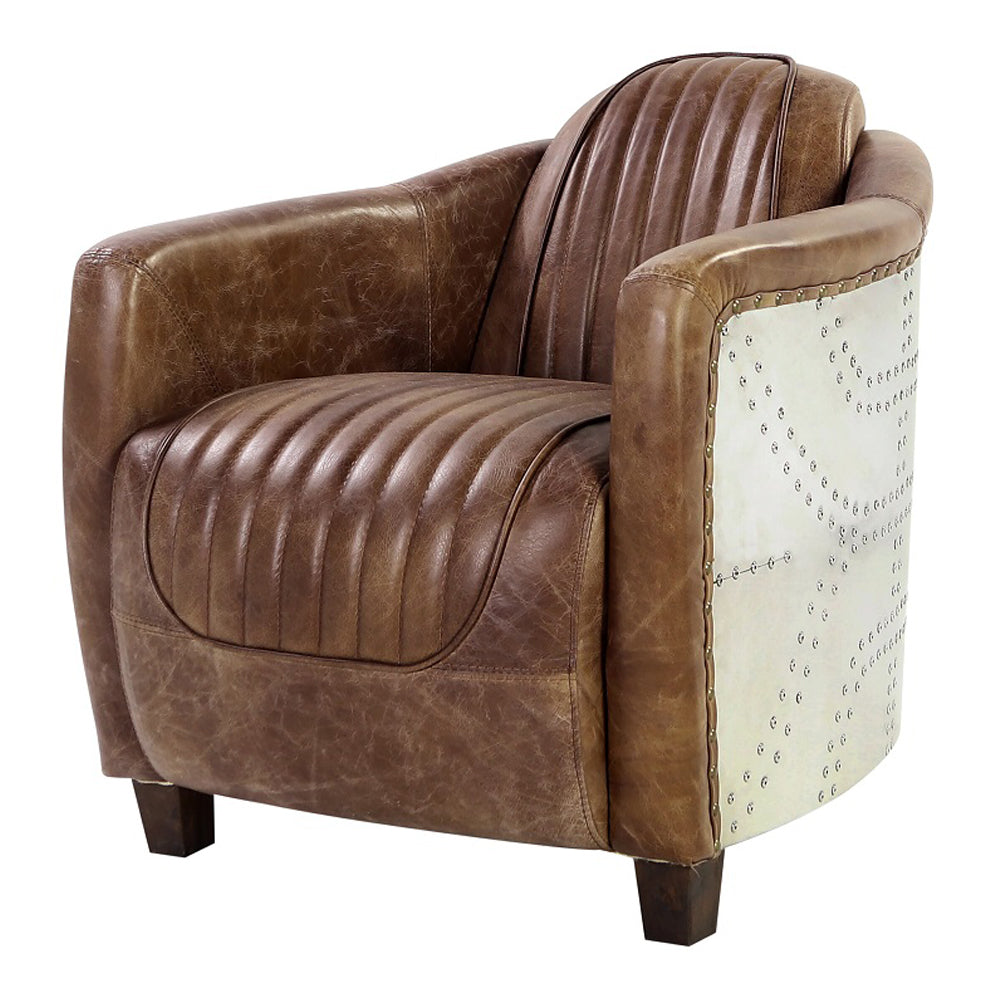 Brancaster Chair in Retro Brown Top Grain Leather & Aluminum