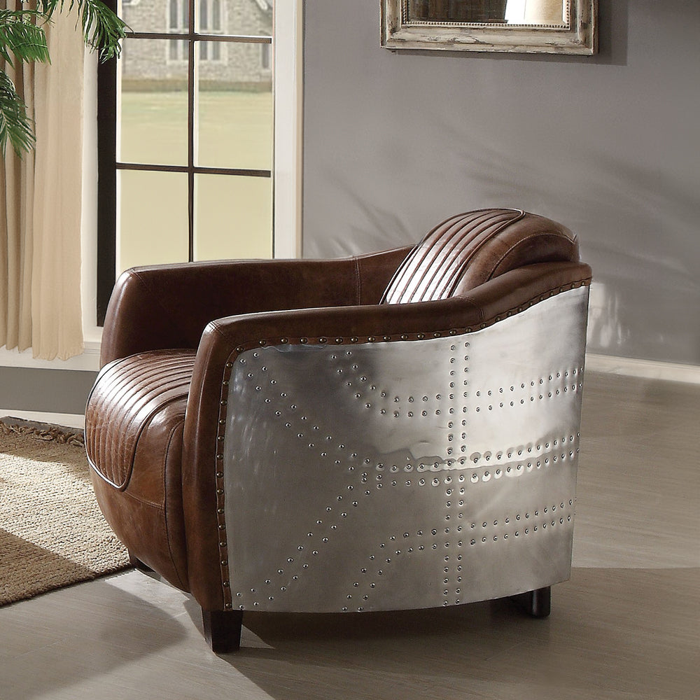 Brancaster Chair in Retro Brown Top Grain Leather & Aluminum