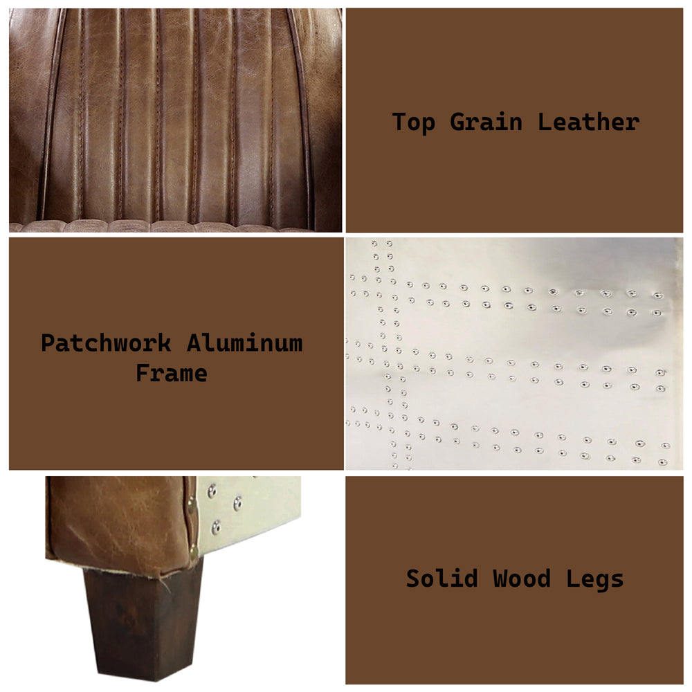 Brancaster Chair in Retro Brown Top Grain Leather & Aluminum - features