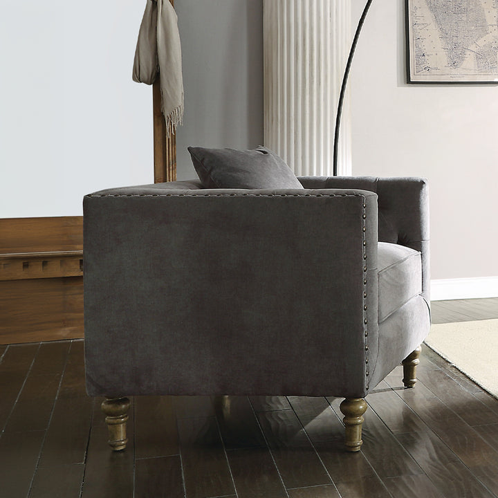 Sidonia Chair with Pillow in Gray Velvet