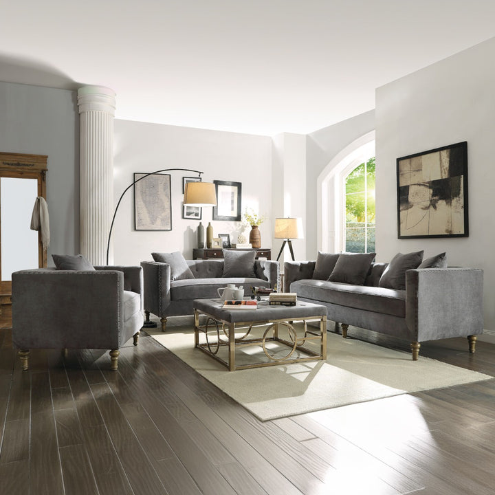 Sidonia Chair with Pillow in Gray Velvet - lifestyle