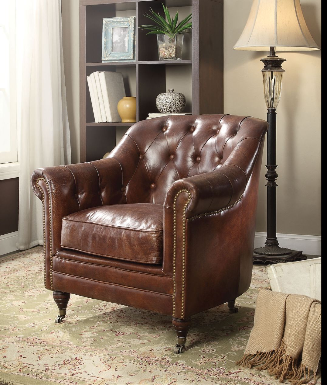 Aberdeen Accent Chair in Vintage Dark Brown Top Grain Leather