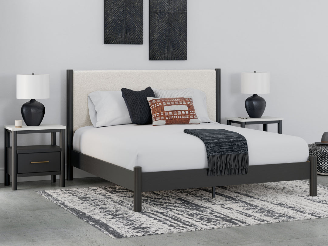 Cadmori - King Upholstered Panel Bed - Black / White by Ashley Furniture product image
