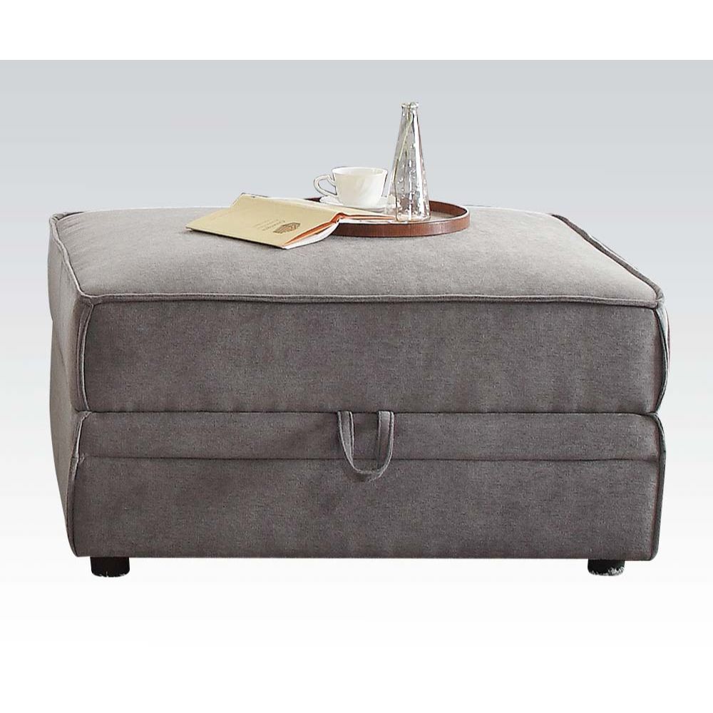 Bois Ottoman with Storage in Gray Velvet