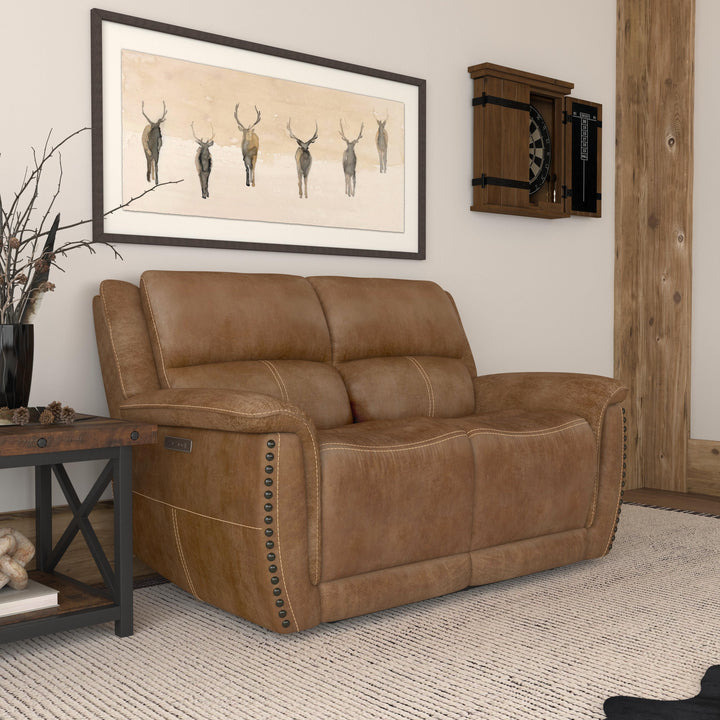 Beau Fabric Power Reclining Loveseat with Power Headrests in Silt
