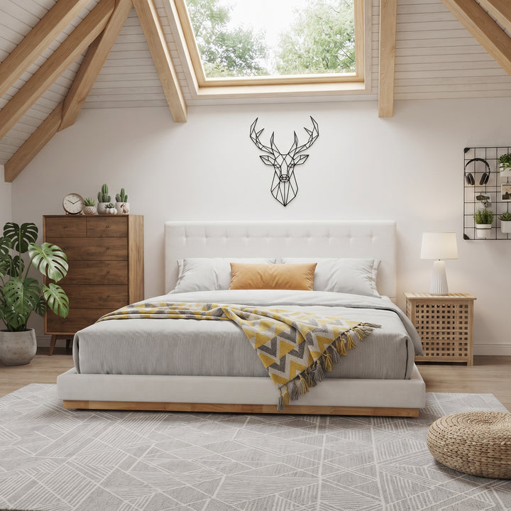 Chenille Tufted King Platform Bed – White