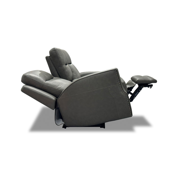 Maxwell Leather Power Reclining Loveseat with Console, Power Headrests and Lumbar in Cinder
