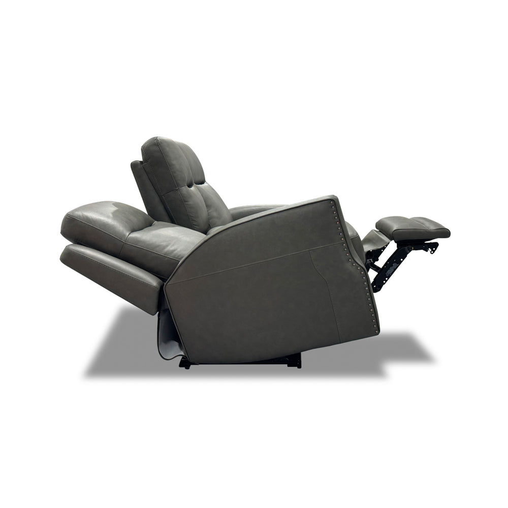 Maxwell Leather Power Reclining Loveseat with Console, Power Headrests and Lumbar in Cinder