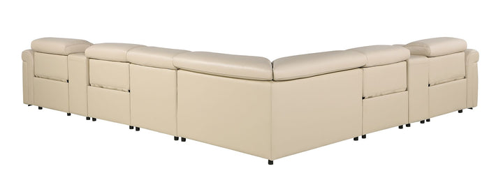 DivanItalia 1126 8-Piece L-Shaped Sectional Sofa in Top Grain Italian Leather with 4 Power Recliners &amp; Power Headrests - Beige